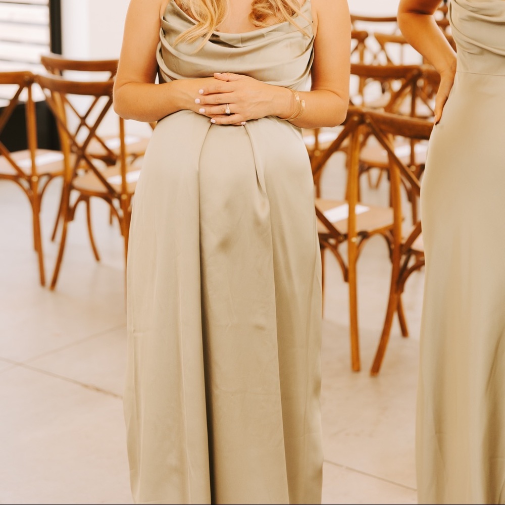 Revelry Skye Satin Maternity Bridesmaid Dress-Silver Sage